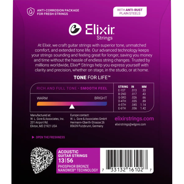 Elixir Nanoweb Acoustic Phosphor Bronze 16102 Medium 13-56